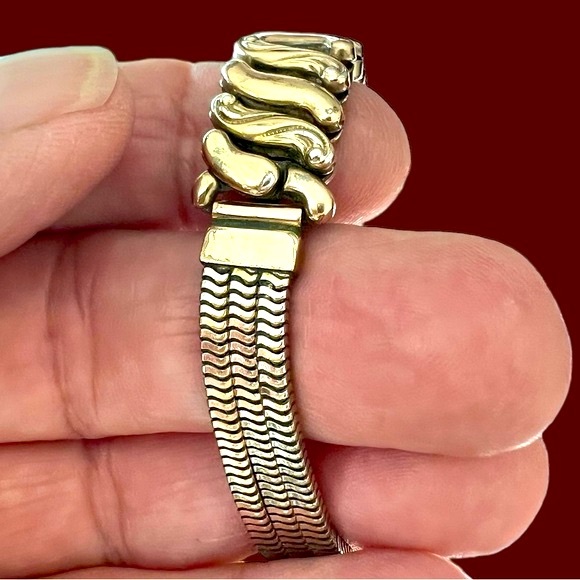 Vintage Sweetheart Expansion Bracelet by Carl-Art Gold Tone Stretch Band &Chains - Picture 8 of 17